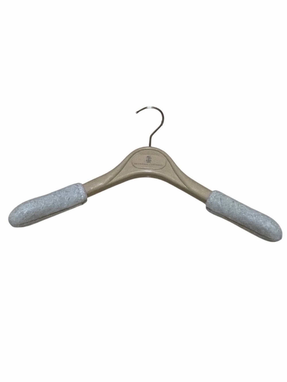 Brunello Cucinelli Beige Wooden Padded Shoulder Hanger with Light Gray Sleeves